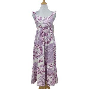 32 Degress Cool Dress Girls Youth M Medium Purple Floral Tie Dye Ruffle Sleeves